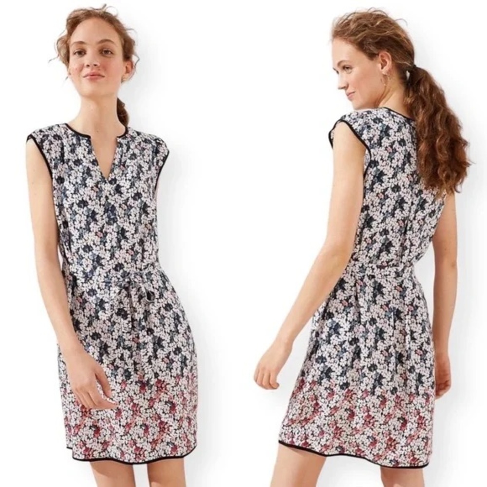 LOFT | Belted waist floral print mini dress sleeveless Size MP - Picture 3 of 10